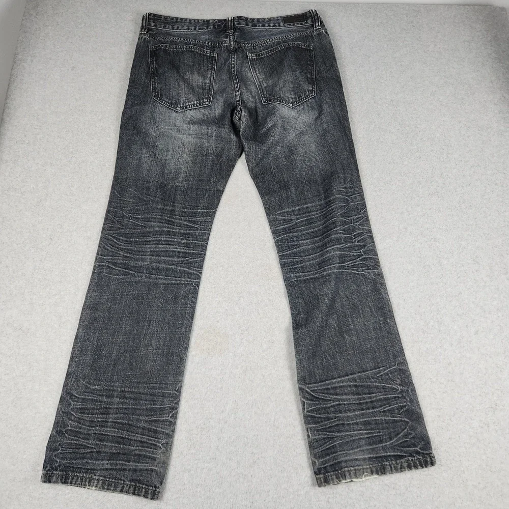Ecko Unltd 714 Straight Fit Jeans Mens 32x32 Black Denim Whiskered Streetwear